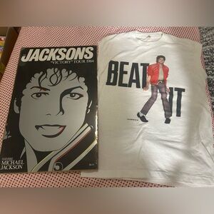 Vintage 1984 Michael Jackson beat it shirt screen stars medium & SEALED POSTER